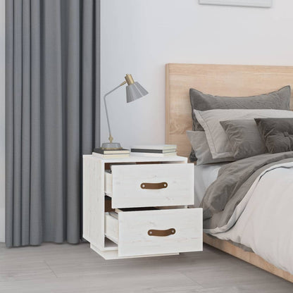 Solid Pine White Bedside Cabinet 40x34x45 cm - Classic Style