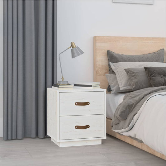 Solid Pine White Bedside Cabinet 40x34x45 cm - Classic Style