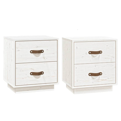 White Solid Pine Bedside Cabinets, Set of 2, 40x34x45 cm