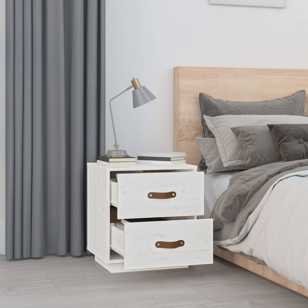 White Solid Pine Bedside Cabinets, Set of 2, 40x34x45 cm