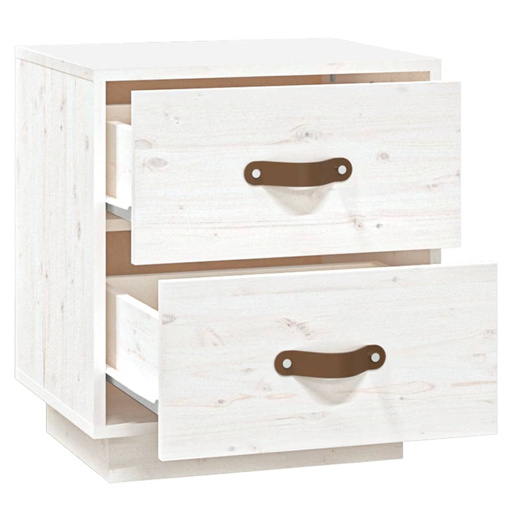 White Solid Pine Bedside Cabinets, Set of 2, 40x34x45 cm