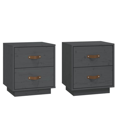 Grey Solid Wood Pine Bedside Cabinets - Set of 2 (40x34x45 cm)