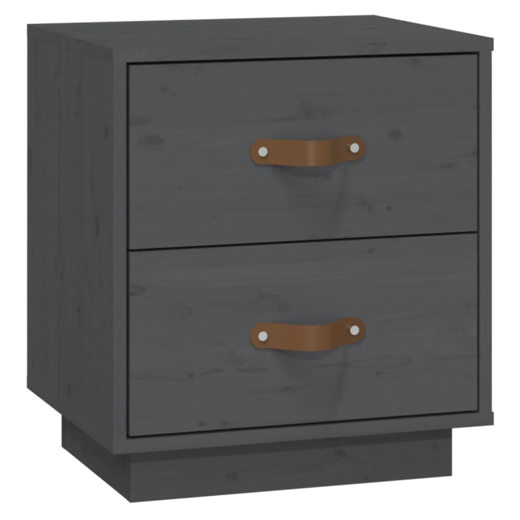 Grey Solid Wood Pine Bedside Cabinets - Set of 2 (40x34x45 cm)