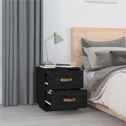 Black Solid Pine Bedside Cabinet 40x34x45 cm - Elegant & Durable