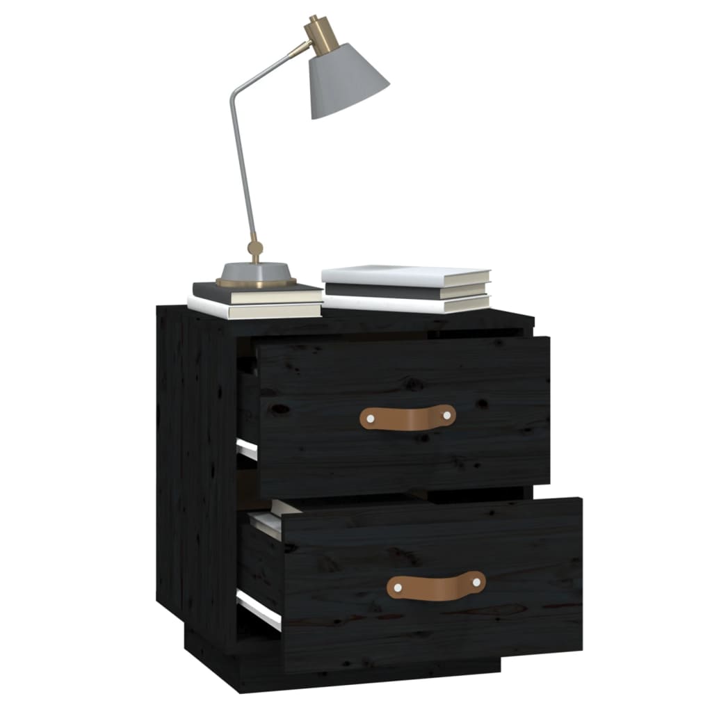 Black Solid Pine Bedside Cabinet 40x34x45 cm - Elegant & Durable