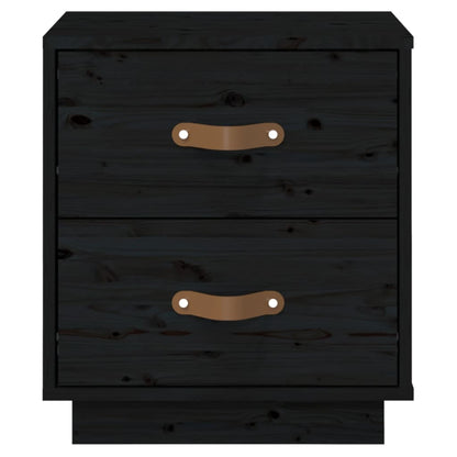 Black Solid Pine Bedside Cabinet 40x34x45 cm - Elegant & Durable