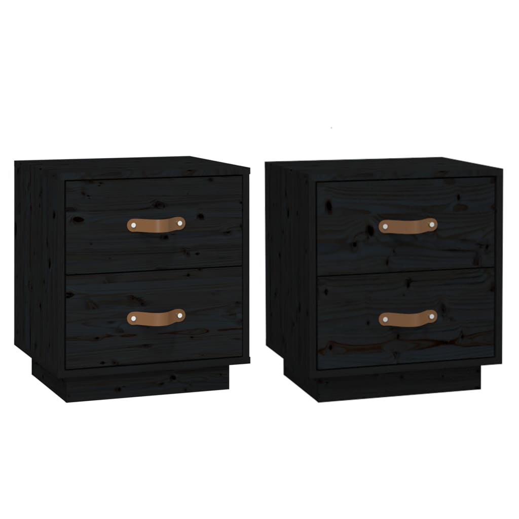 Set of 2 Black Solid Pine Bedside Cabinets 40x34x45 cm