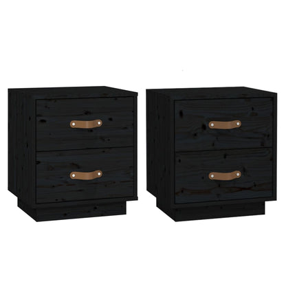 Set of 2 Black Solid Pine Bedside Cabinets 40x34x45 cm