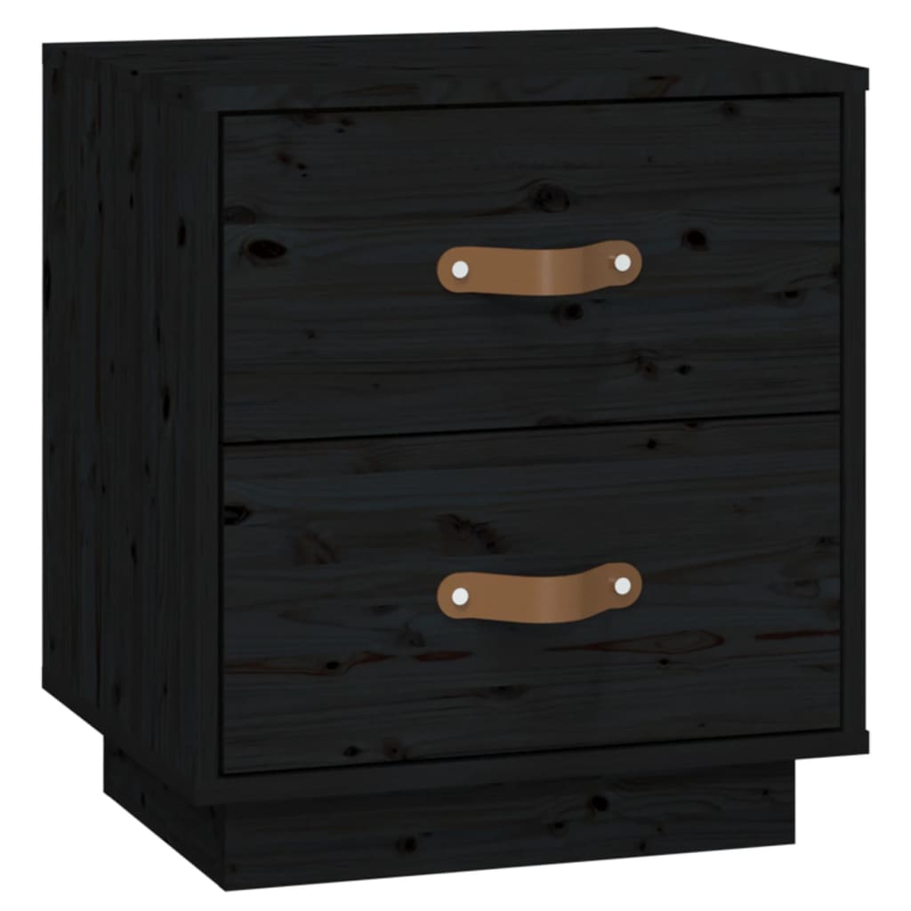 Set of 2 Black Solid Pine Bedside Cabinets 40x34x45 cm