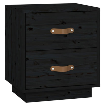 Set of 2 Black Solid Pine Bedside Cabinets 40x34x45 cm