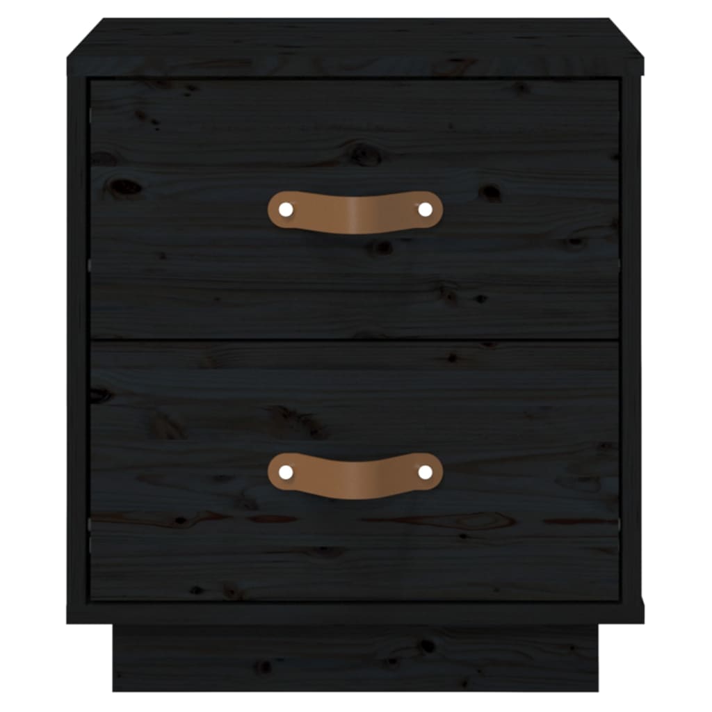 Set of 2 Black Solid Pine Bedside Cabinets 40x34x45 cm