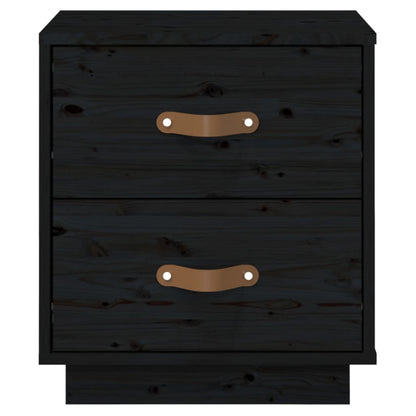 Set of 2 Black Solid Pine Bedside Cabinets 40x34x45 cm