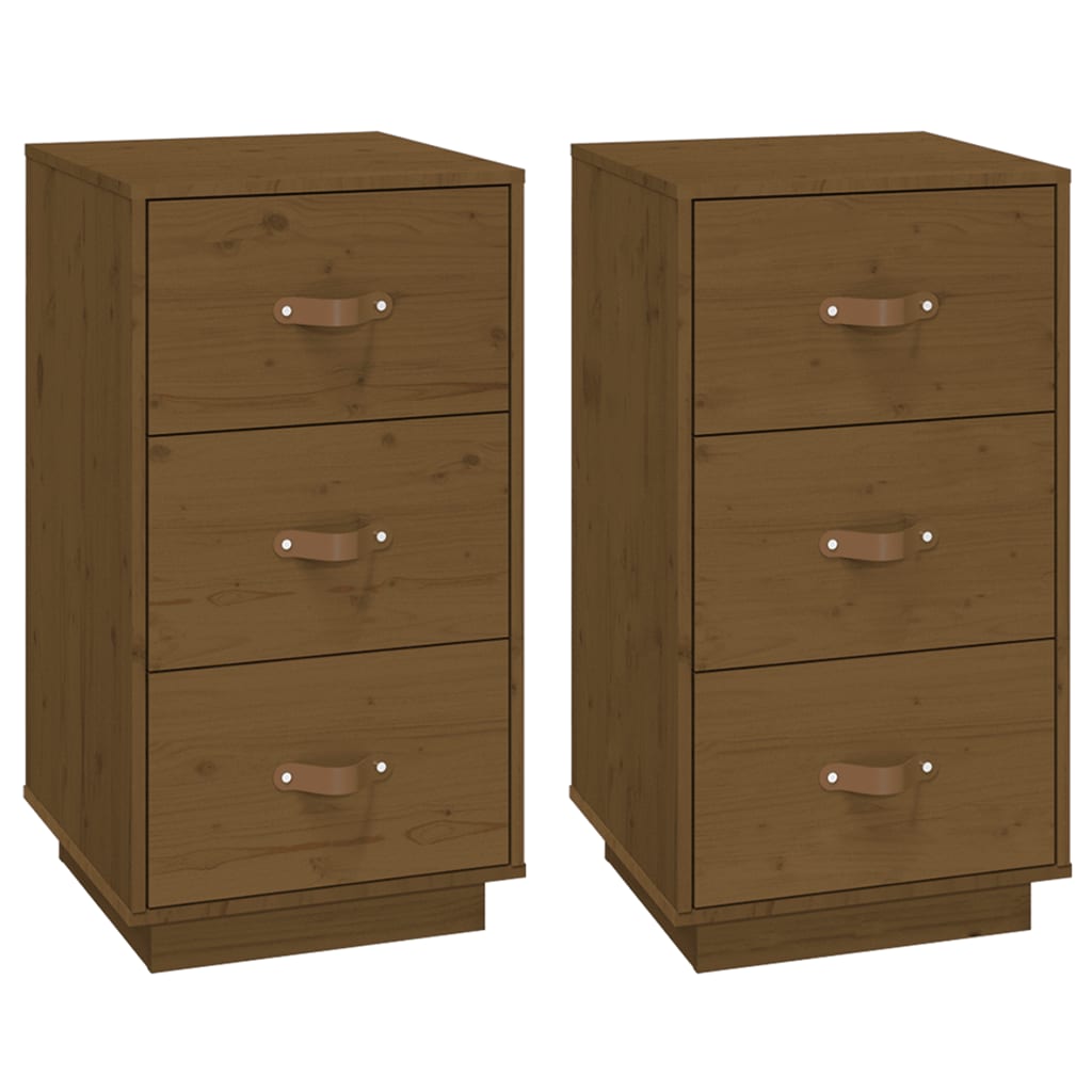 Pair of Honey Brown Solid Pine Bedside Cabinets - 40x40x75 cm