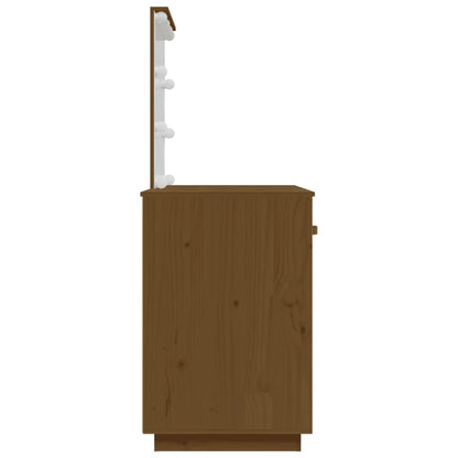 Dressing Table with LED Honey Brown 95x50x133.5 cm Solid Wood Pine