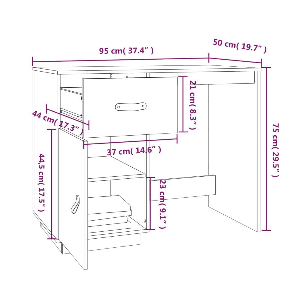 Solid Pine Wood Desk 95x50x75 cm - Elegant & Durable Workspace