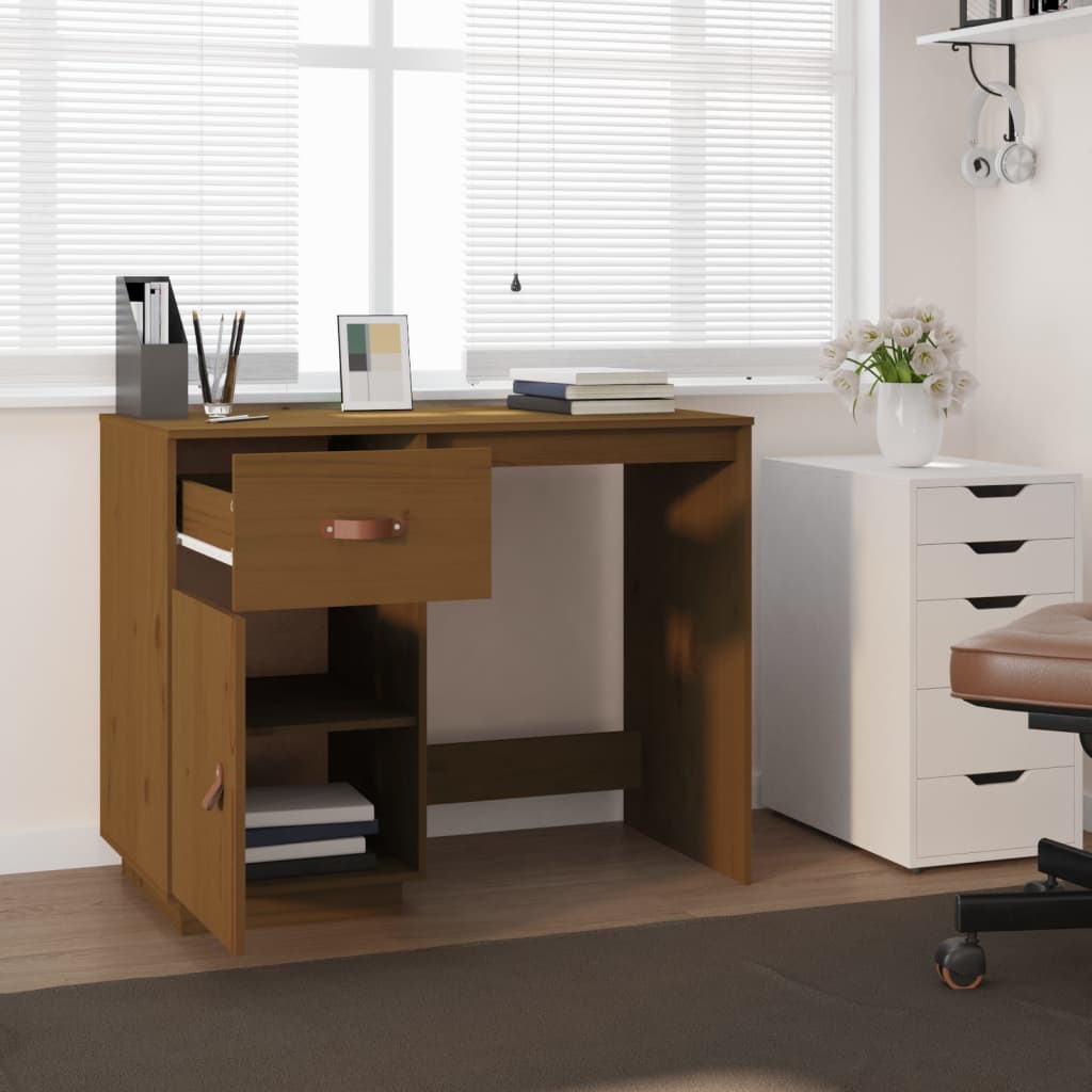 Solid Pine Desk 95x50x75 cm - Honey Brown Finish