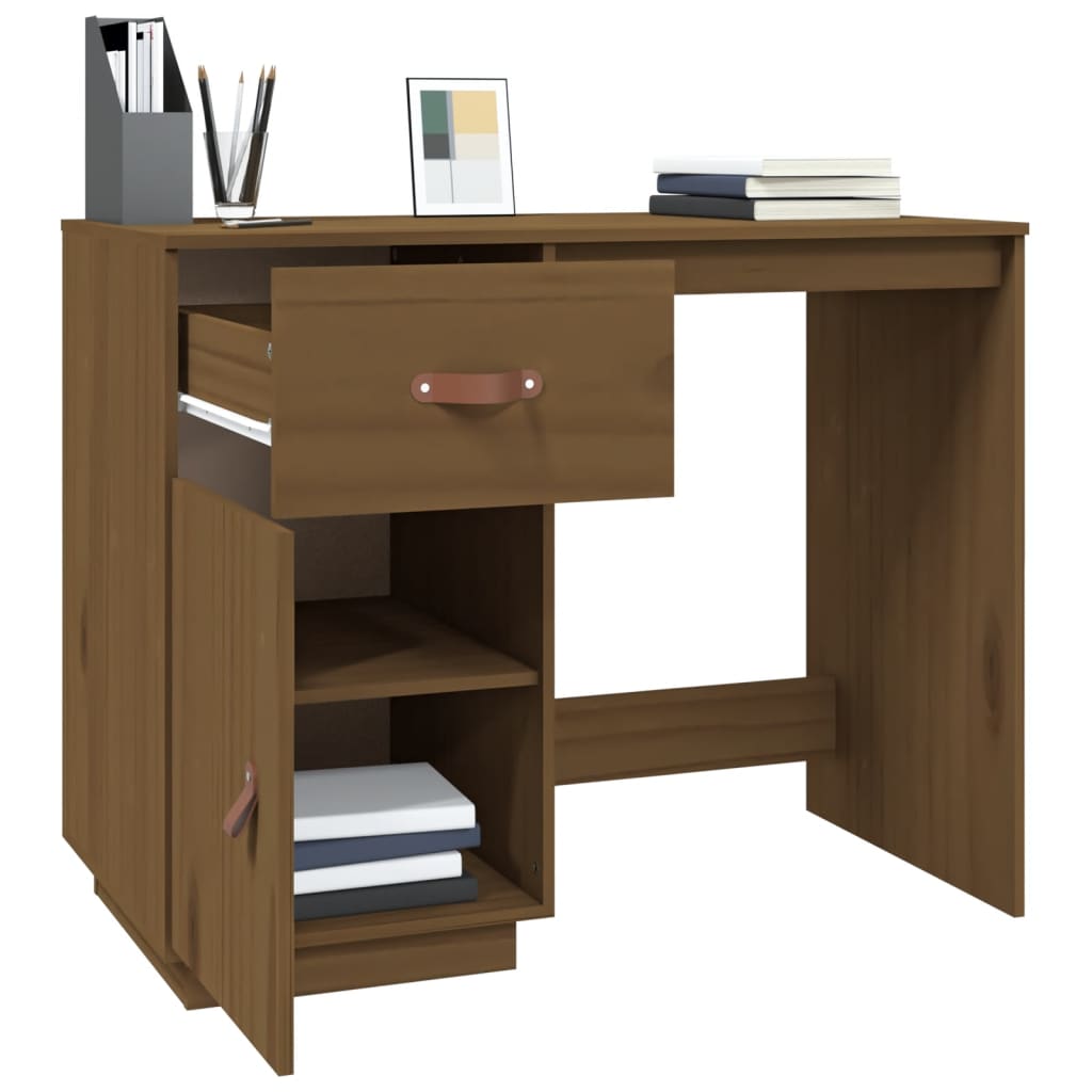Solid Pine Desk 95x50x75 cm - Honey Brown Finish