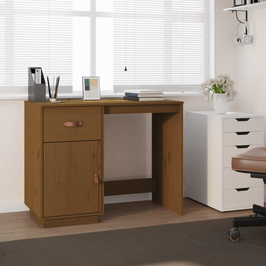 Solid Pine Desk 95x50x75 cm - Honey Brown Finish
