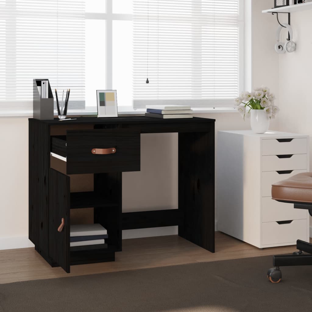 Solid Pine Wood Desk - Black, 95x50x75 cm