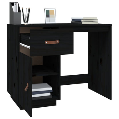Solid Pine Wood Desk - Black, 95x50x75 cm