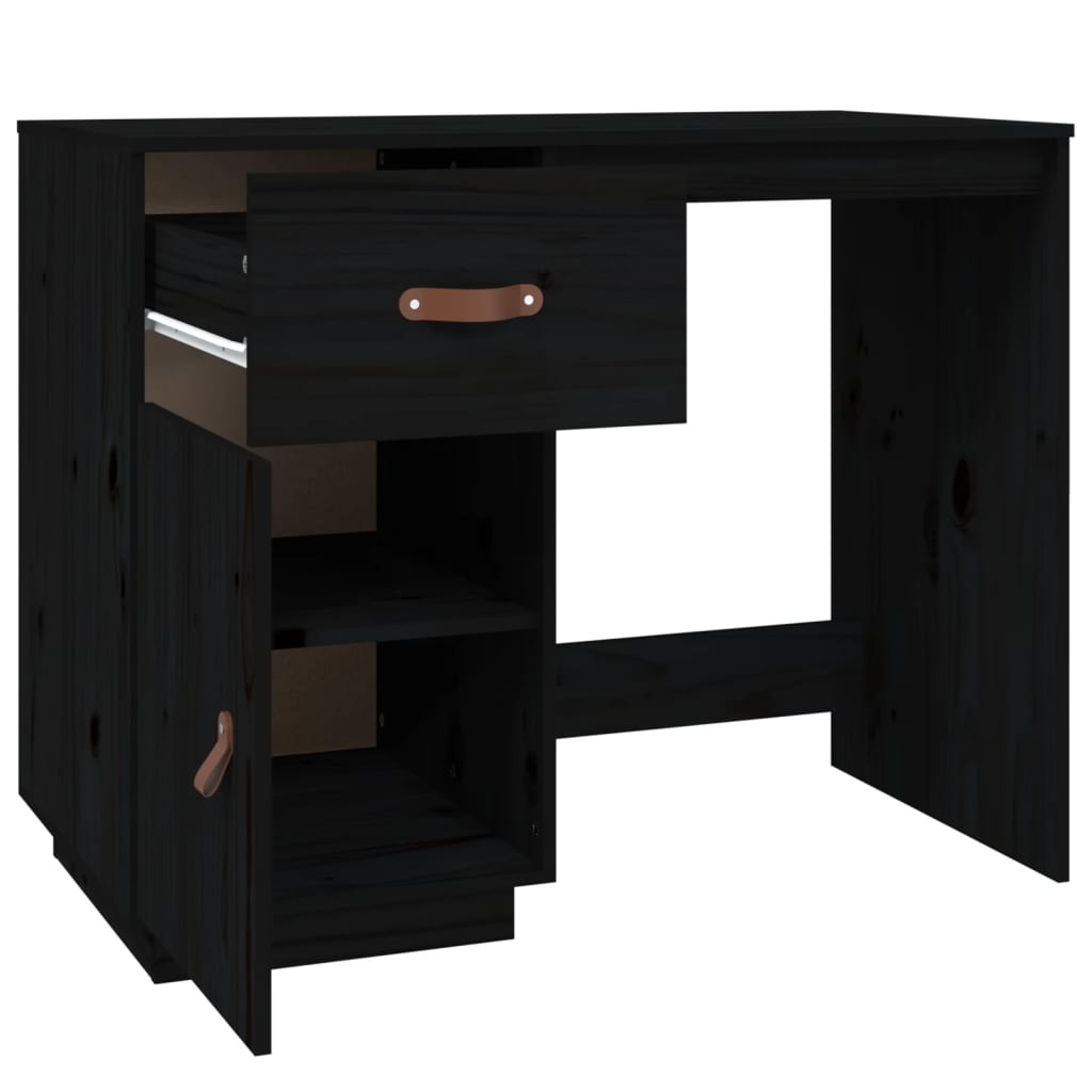 Solid Pine Wood Desk - Black, 95x50x75 cm