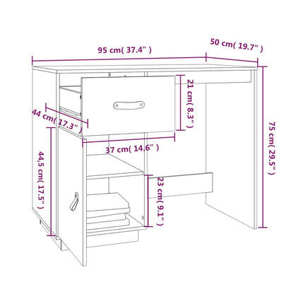 Solid Pine Wood Desk - Black, 95x50x75 cm