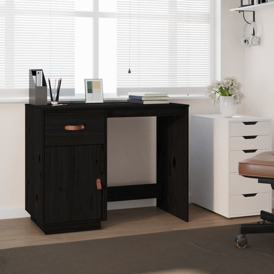 Solid Pine Wood Desk - Black, 95x50x75 cm