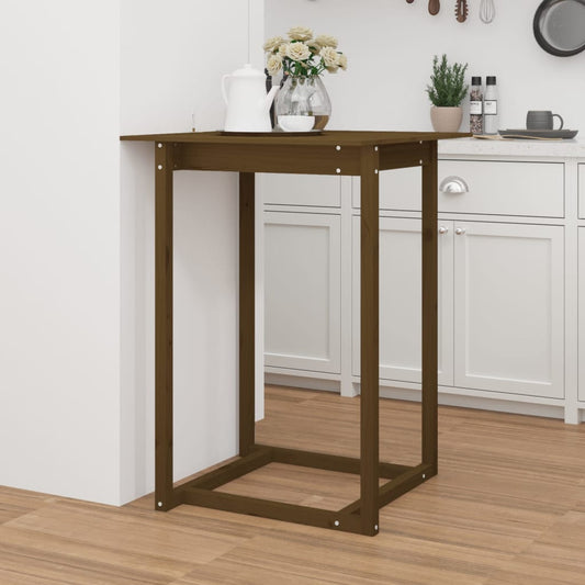 Solid Wood Pine Bar Table, Honey Brown 80x80x110 cm