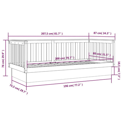 Solid Pine Grey Day Bed Frame 80x200 cm - No Mattress Included