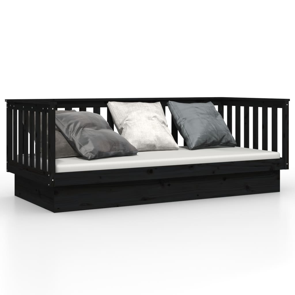 Black Solid Pine Wood Day Bed Frame 100x200 cm - No Mattress Included