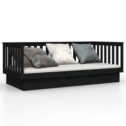 Black Solid Pine Wood Day Bed Frame 100x200 cm - No Mattress Included