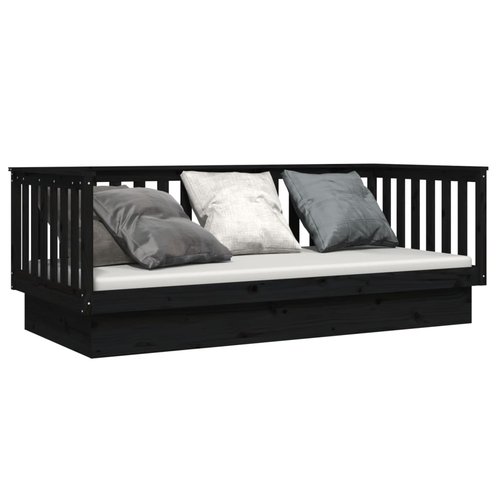 Black Solid Pine Wood Day Bed Frame 100x200 cm - No Mattress Included