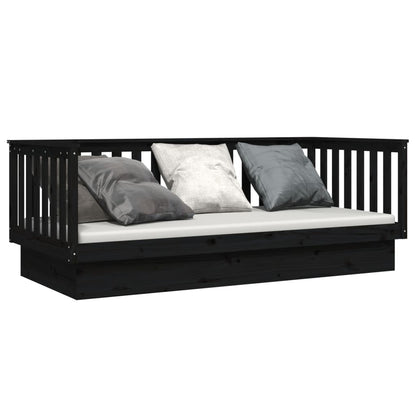 Black Solid Pine Wood Day Bed Frame 100x200 cm - No Mattress Included