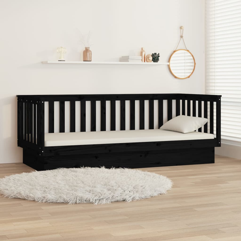 Black Solid Pine Wood Day Bed Frame 100x200 cm - No Mattress Included