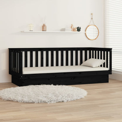 Black Solid Pine Wood Day Bed Frame 100x200 cm - No Mattress Included