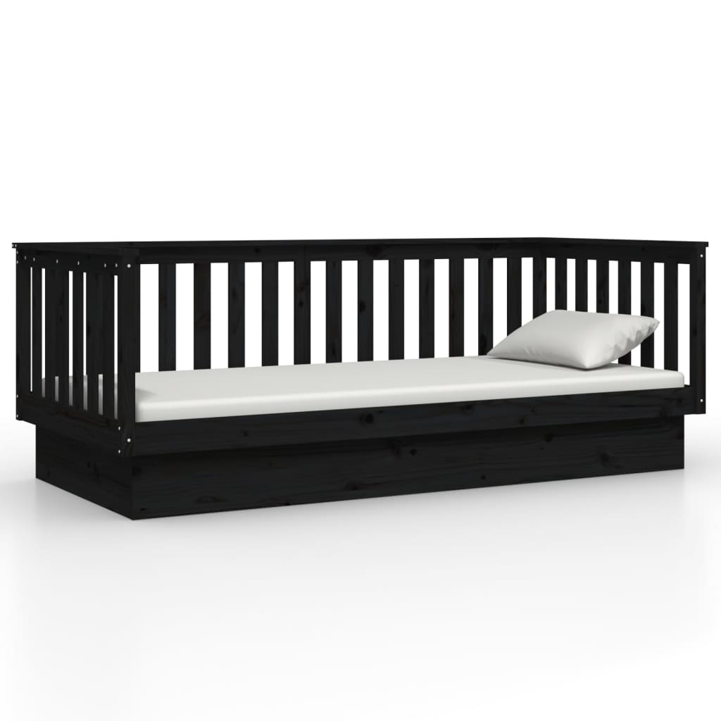 Black Solid Pine Wood Day Bed Frame 100x200 cm - No Mattress Included