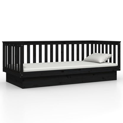 Black Solid Pine Wood Day Bed Frame 100x200 cm - No Mattress Included