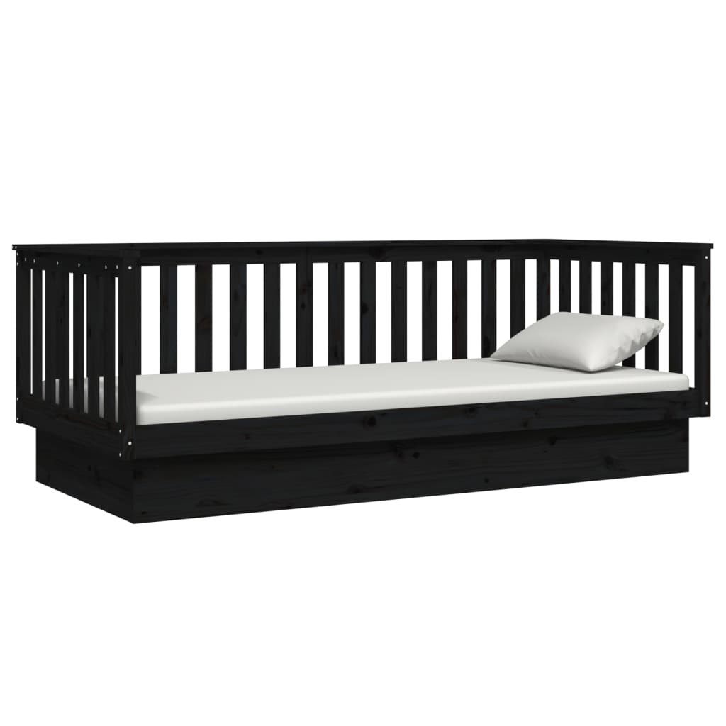 Black Solid Pine Wood Day Bed Frame 100x200 cm - No Mattress Included