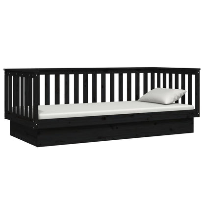 Black Solid Pine Wood Day Bed Frame 100x200 cm - No Mattress Included
