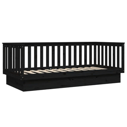 Black Solid Pine Wood Day Bed Frame 100x200 cm - No Mattress Included