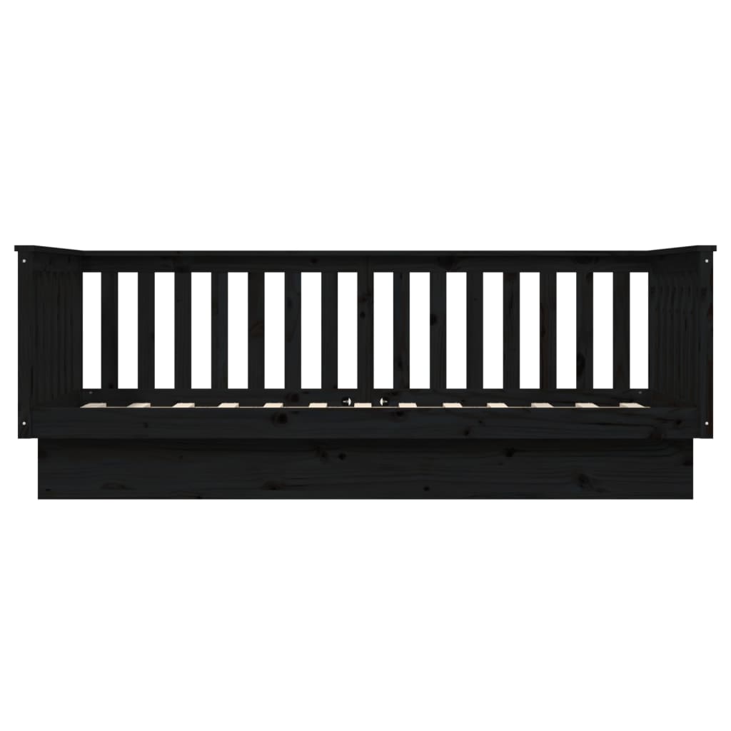 Black Solid Pine Wood Day Bed Frame 100x200 cm - No Mattress Included