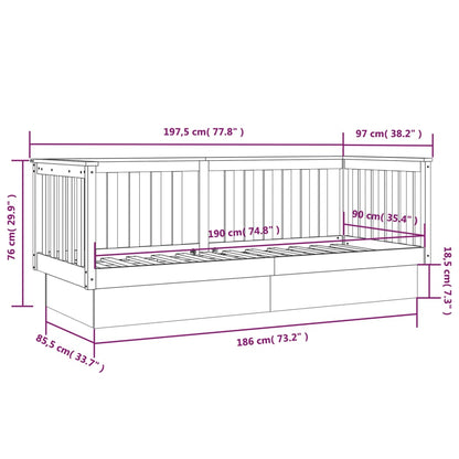 Solid Pine Grey Day Bed Frame 90x190 cm - No Mattress Included