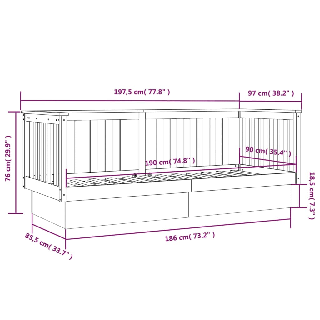 Day Bed without Mattress Honey Brown 90x190 cm Single Solid Wood Pine