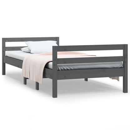 Grey Solid Pine Wood Bed Frame 90x200 cm - No Mattress Included