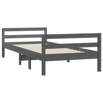 Grey Solid Pine Wood Bed Frame 90x200 cm - No Mattress Included