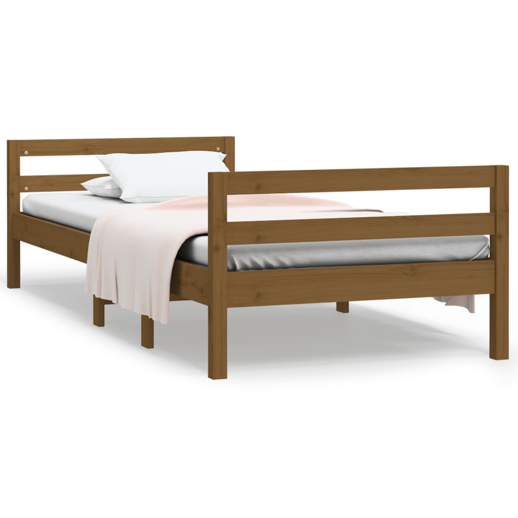 Solid Pine Wood Bed Frame, Honey Brown, 75x190cm Small Single