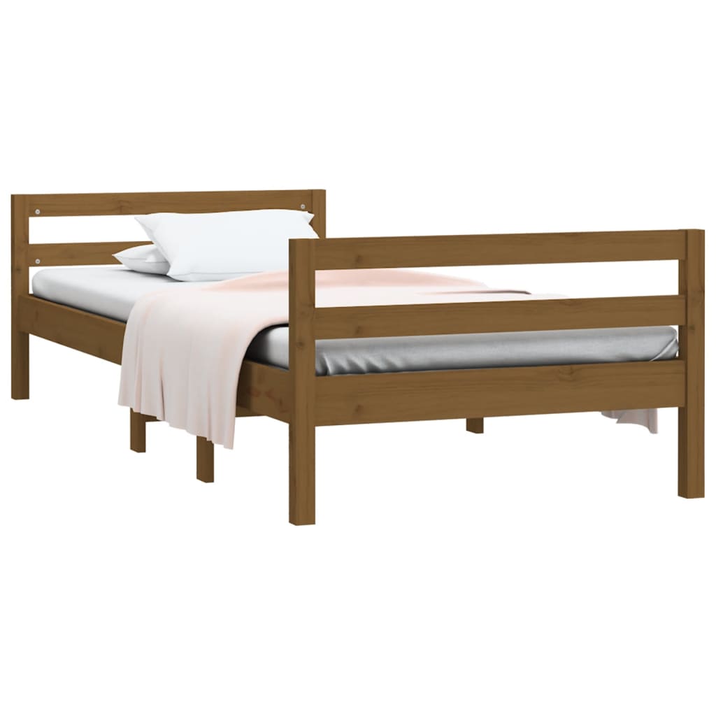 Solid Pine Wood Bed Frame, Honey Brown, 75x190cm Small Single