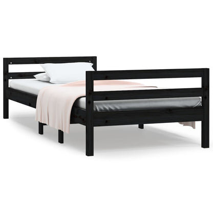 Solid Pine Black Bed Frame 75x190 cm - Small Single Wood Design