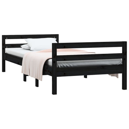 Solid Pine Black Bed Frame 75x190 cm - Small Single Wood Design