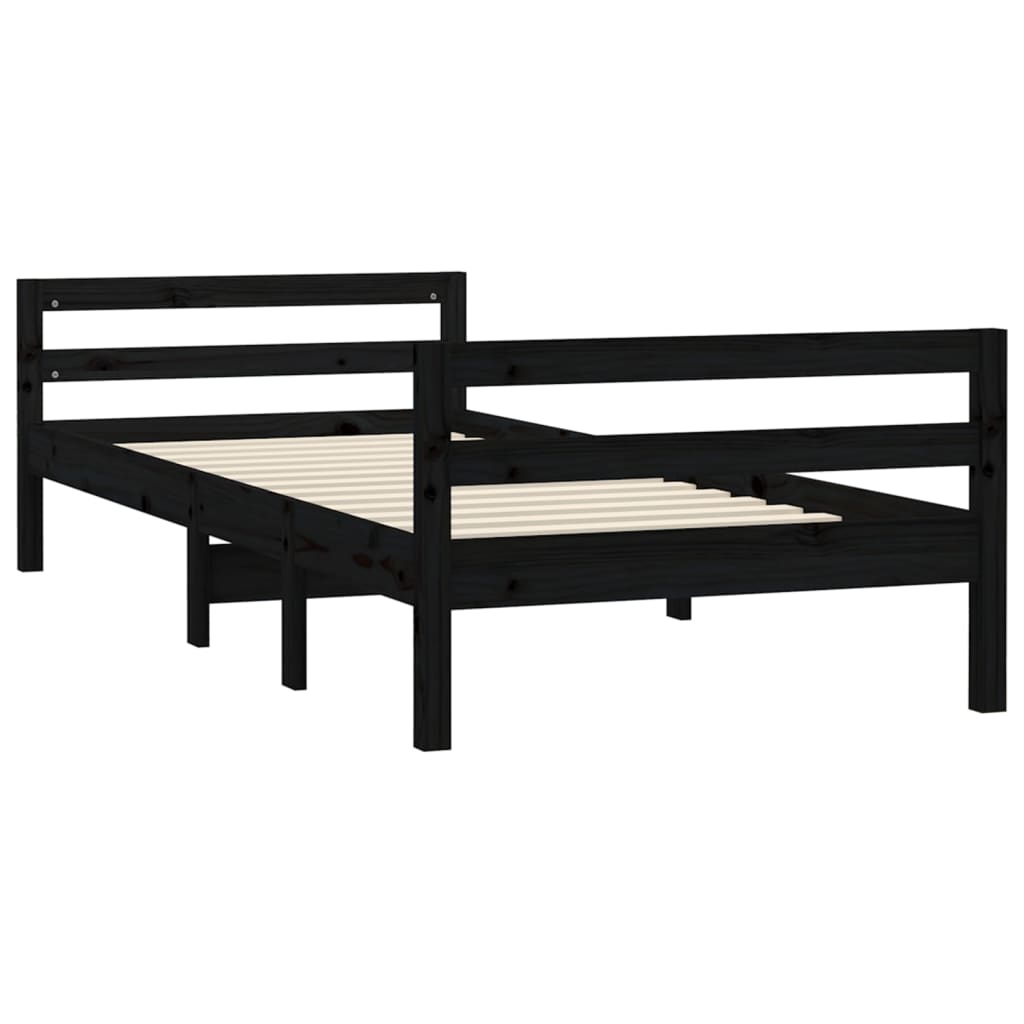 Solid Pine Black Bed Frame 75x190 cm - Small Single Wood Design